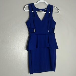 Sparkle and fade deep royal blue,l cut out, peplum mini dress woman’s 4